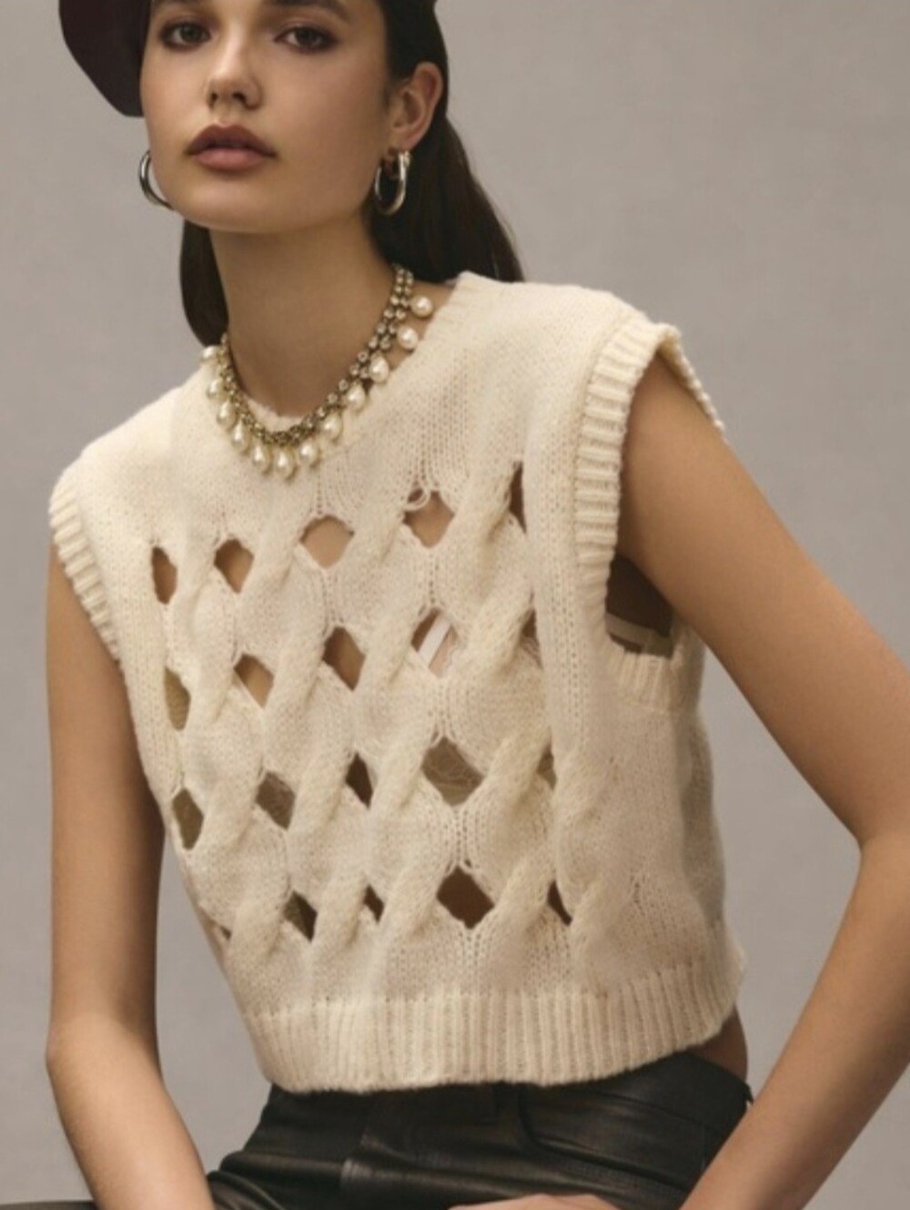 Pilcro Sweater Vest Cream Cutout Knit Size OS
